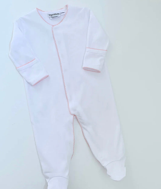 Picot trim footie- pink or blue with hat