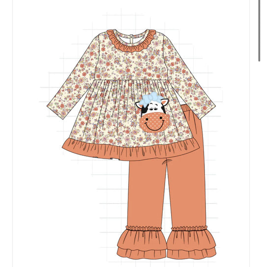 Floral Cow girls pant set