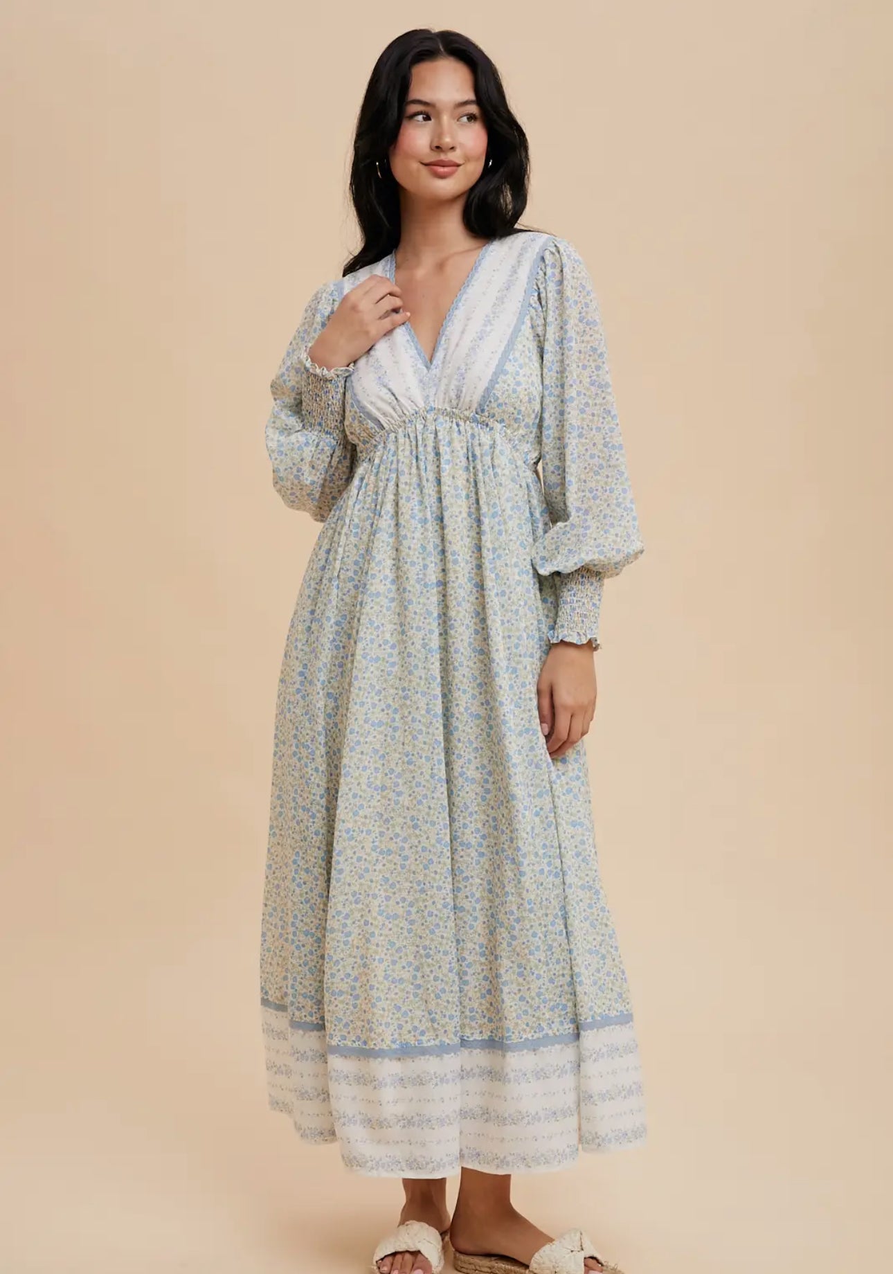 Mixed panel print maxi dress