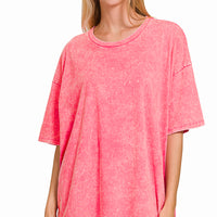 Acid wash boyfriend tee - fuchsia