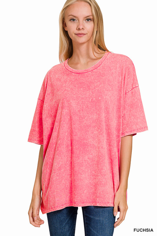 Acid wash boyfriend tee - fuchsia