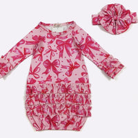 Pink bow floral ruffle gown