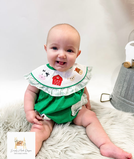Green farm smocked bubble