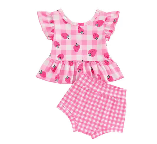 Pink Strawberry Short Set