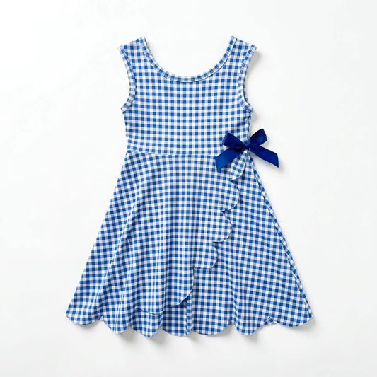 Blue white gingham skort dress