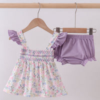 Purple smocked floral bloomer set