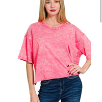 Acid crinkle wash tee - fuchsia