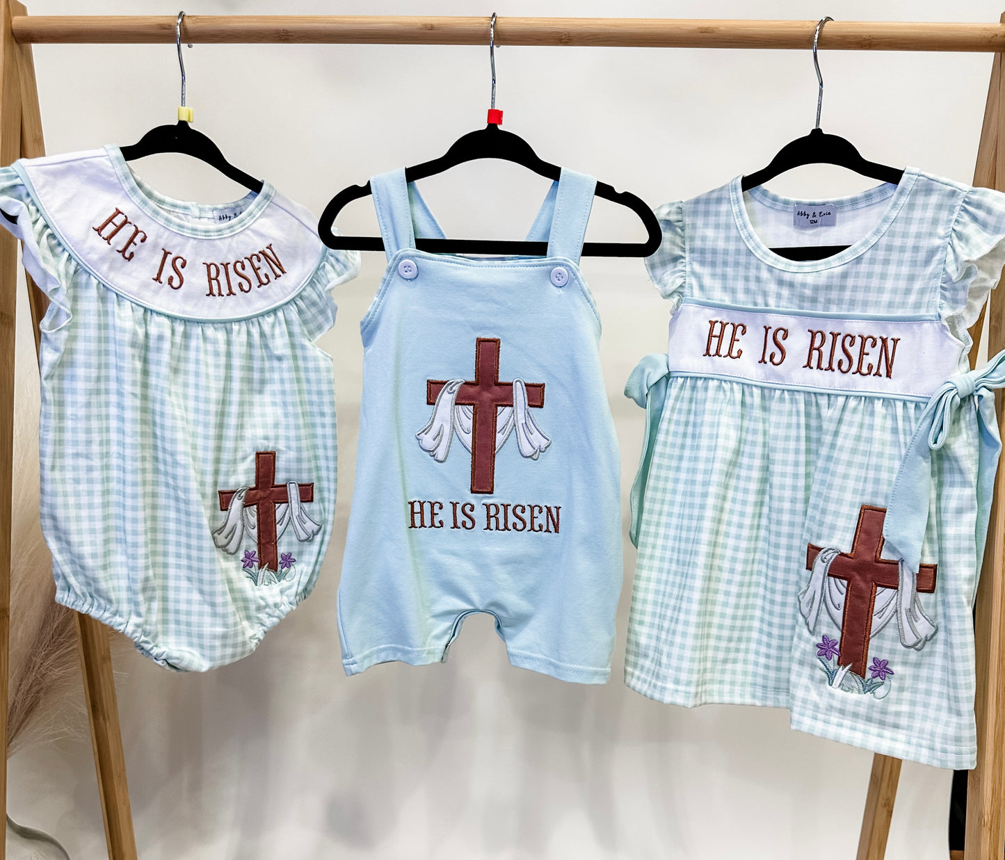 Embroidered he is risen girls dress