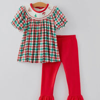 Christmas plaid smocked girls set