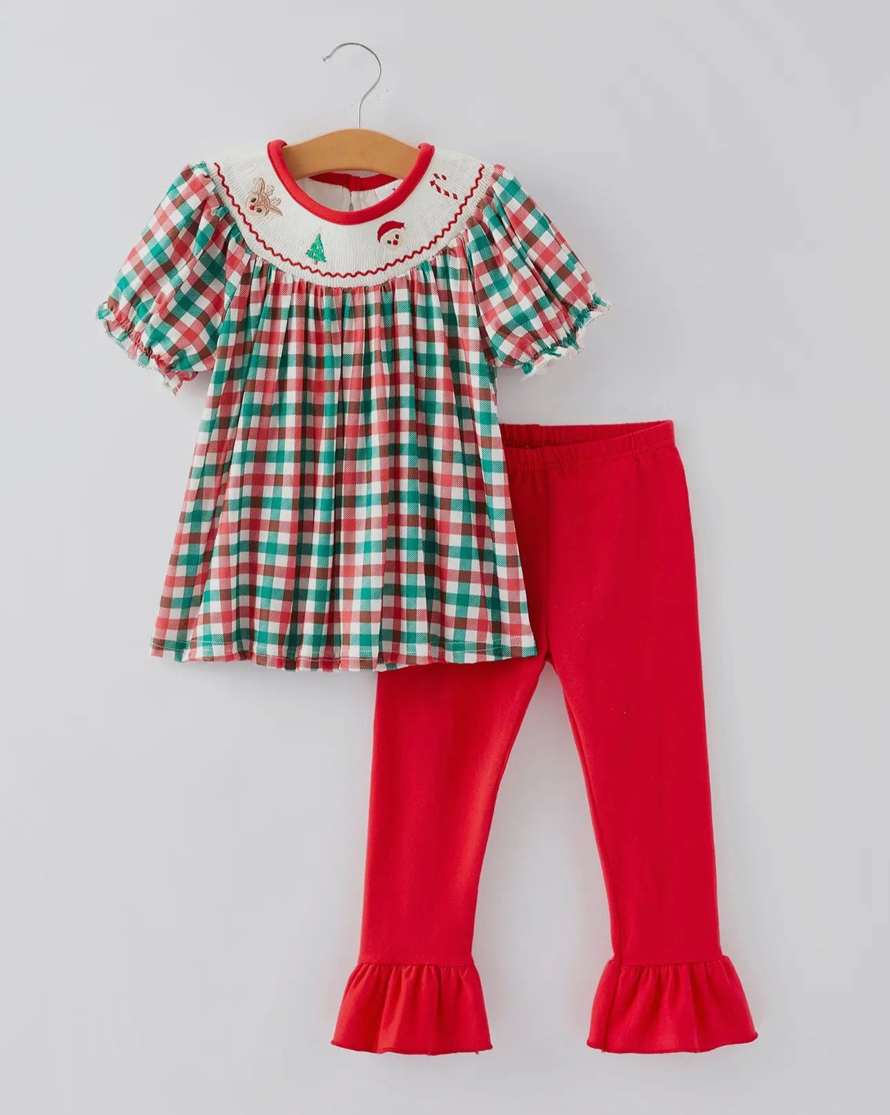 Christmas plaid smocked girls set