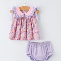 Pink floral ruffle girls bloomer