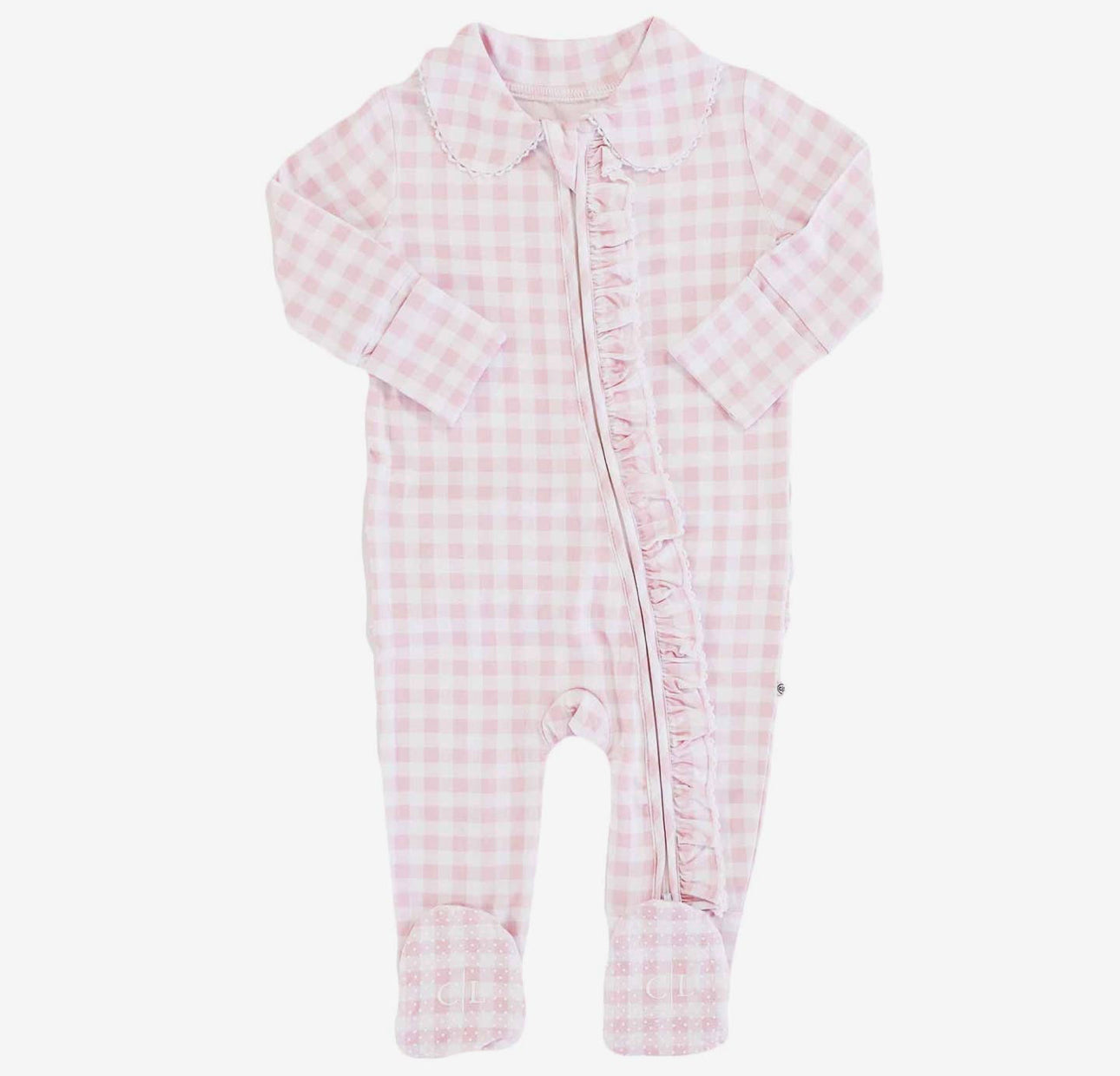 Pink peterpan collar zipper footie
