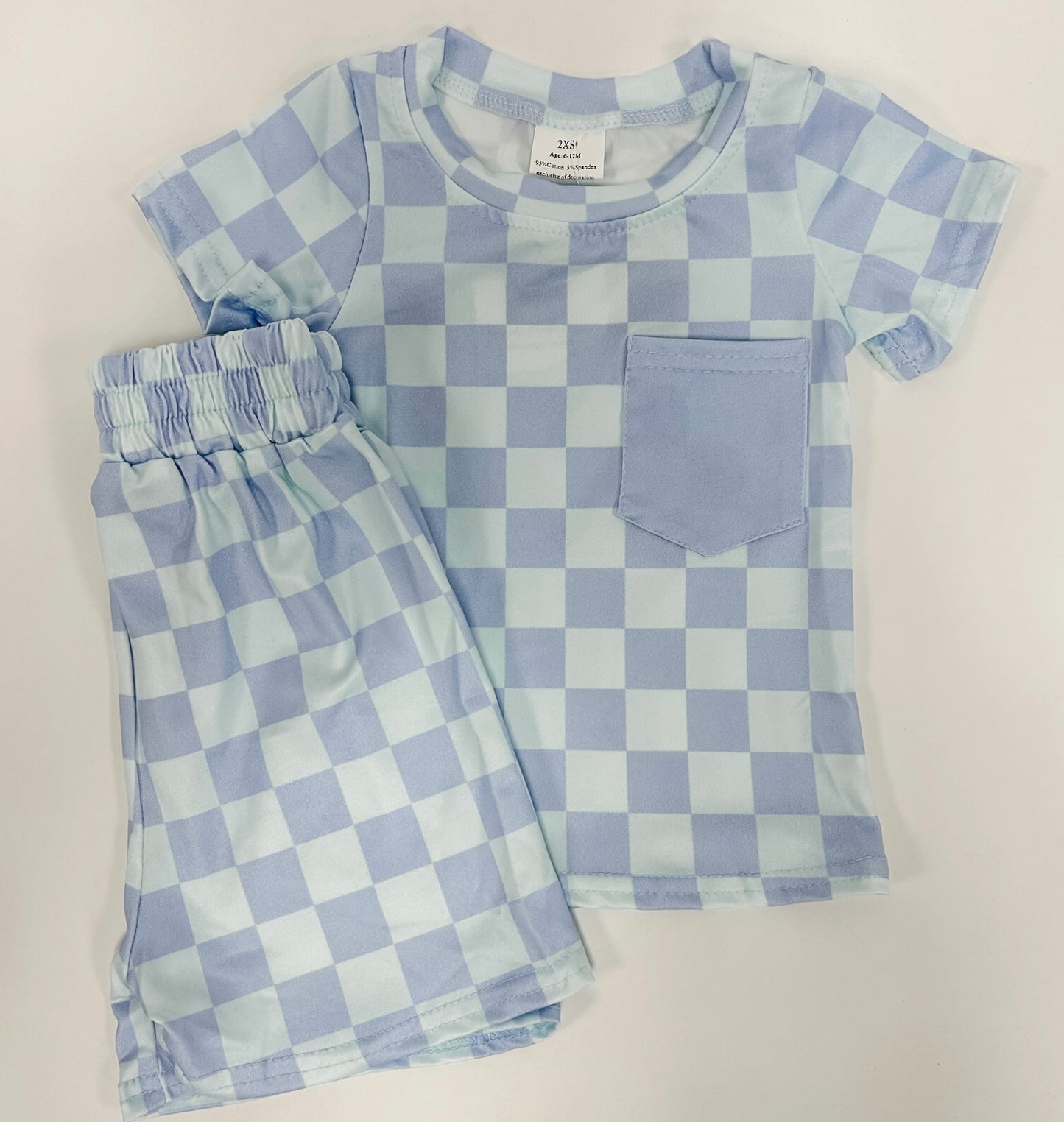 Green blue checkered short set