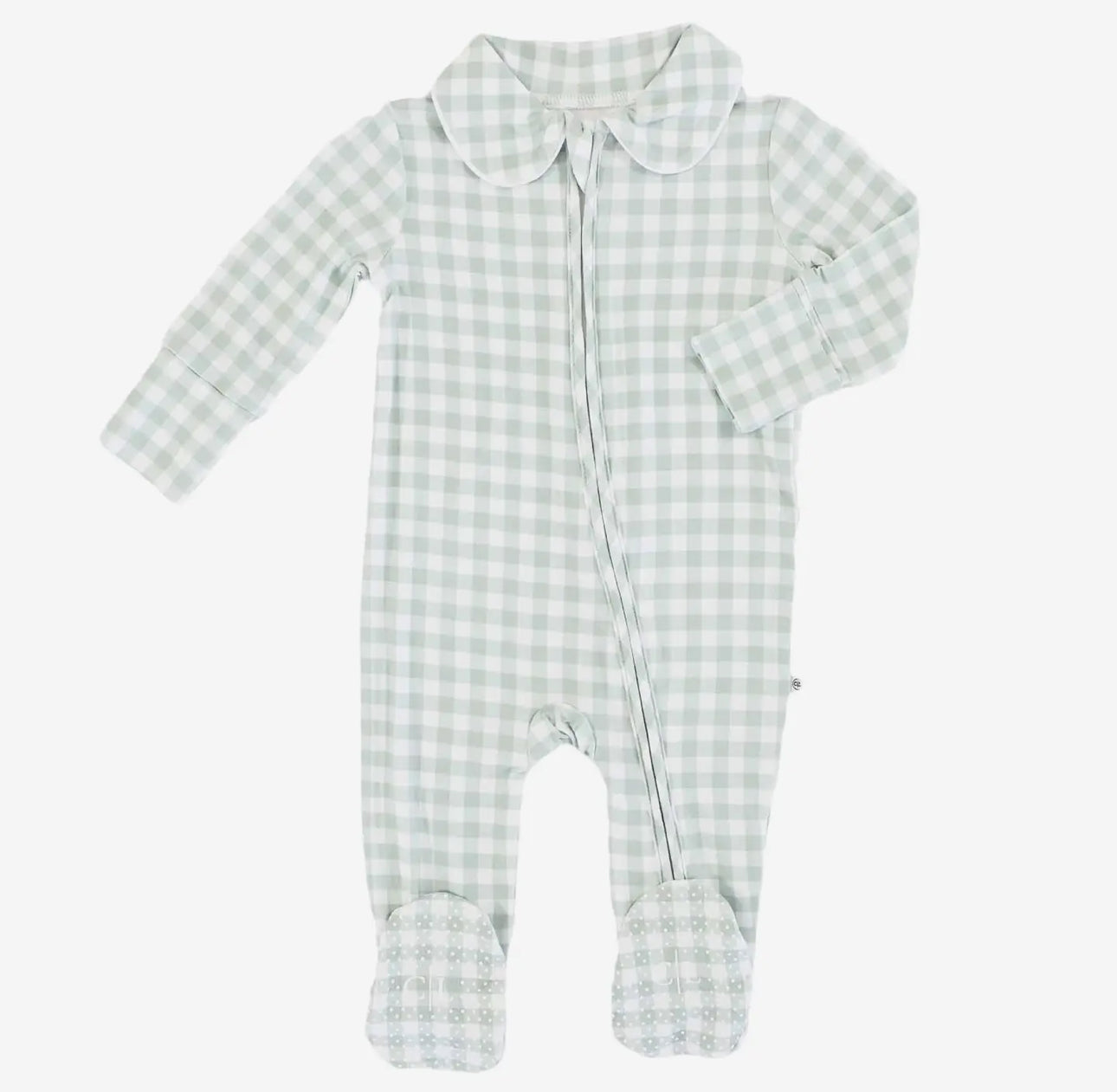 Green Peterpan collar zipper footie