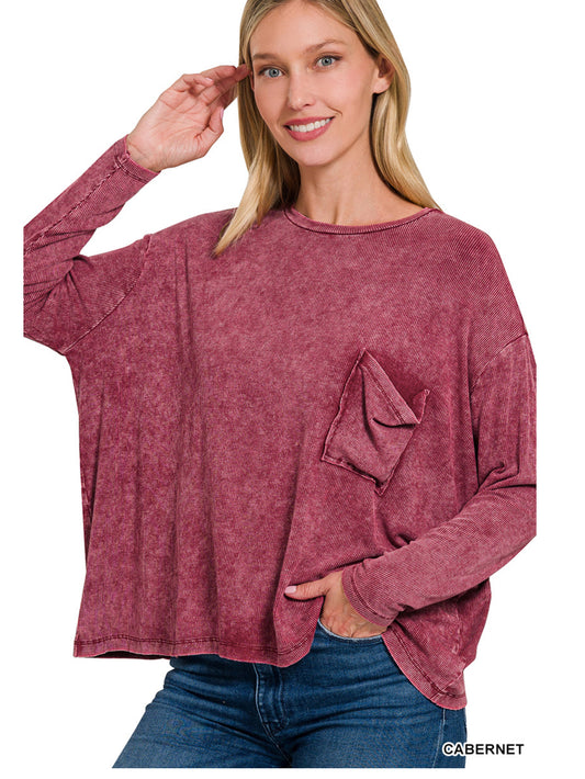 Ribbed long sleeve tee - Cabernet