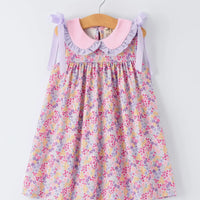 Pink floral ruffle girls dress