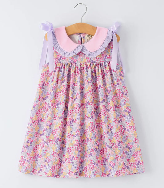 Pink floral ruffle girls dress