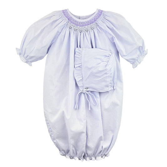 Lavender smocked convertible gown