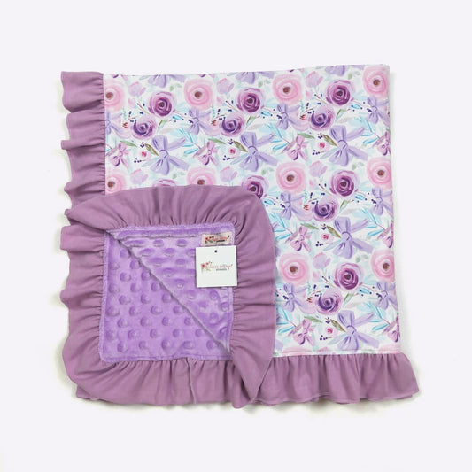 Purple bow floral ruffle lined blanket