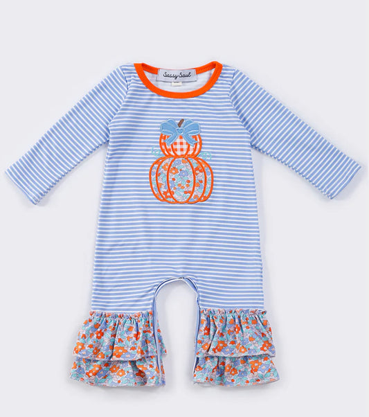 Striped floral pumpkin romper