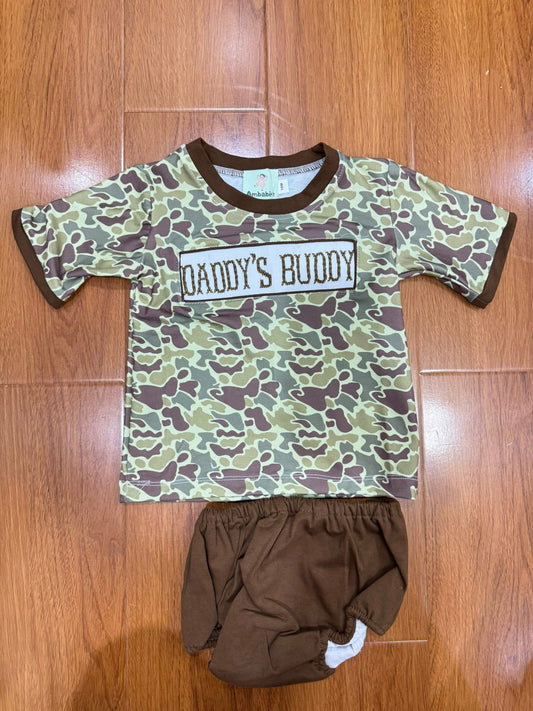 Daddy’s buddy camo smocked bloomer set