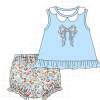 Blue floral bow bloomer set