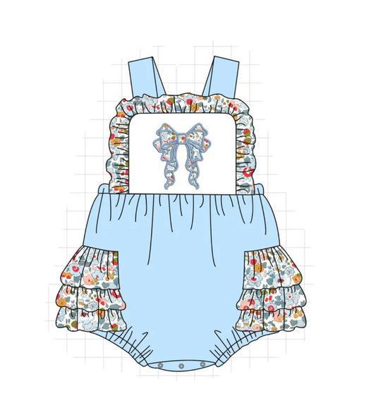 Blue floral ruffle bow bubble