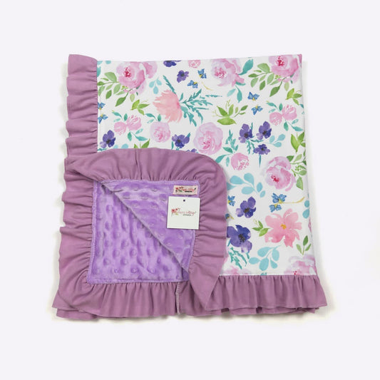 Purple floral ruffle lined blanket