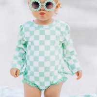 Green checkered swim Rashguard