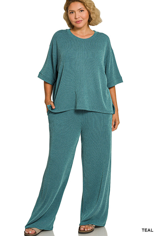 Plus teal pant set