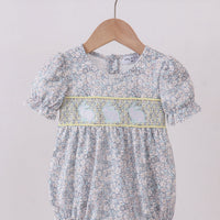 Floral smocked bunny bubble