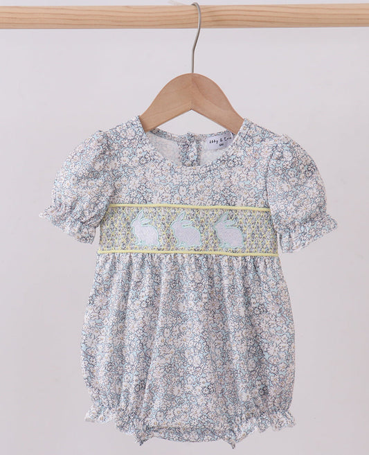 Floral smocked bunny bubble