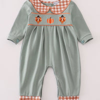 Sage Turkey plaid romper