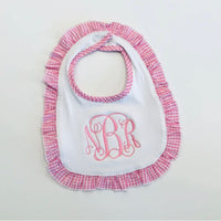Pink gingham ruffle bib