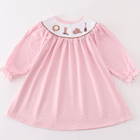 Pink dot smocked western dress
