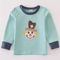 Navy scarecrow appliqué top