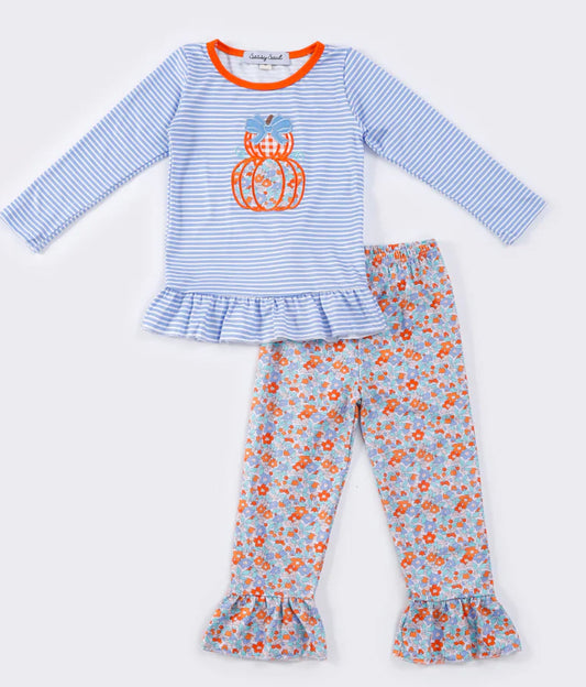 Striped floral pumpkin girls set