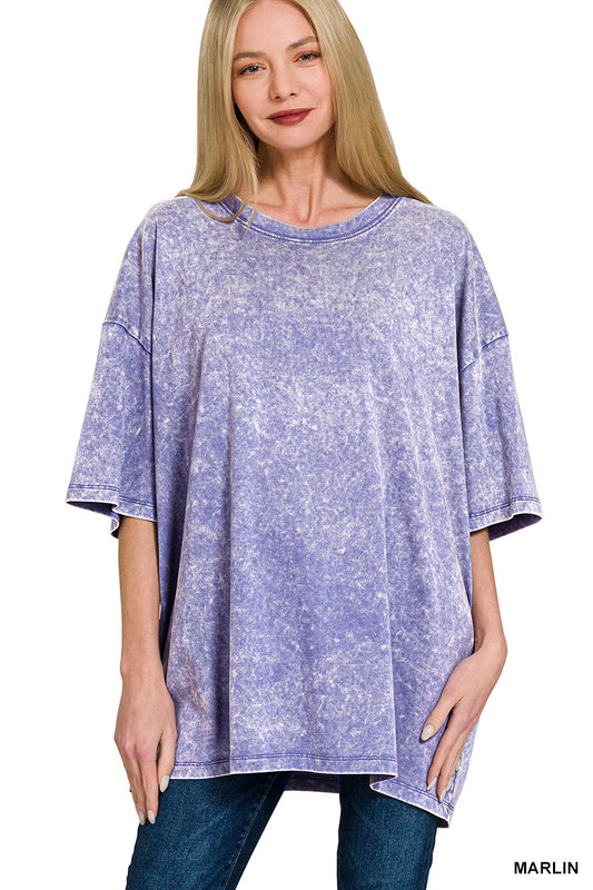 Acid wash boyfriend tee - purple