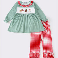 Green Christmas puppy girls set