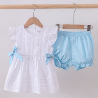 Blue bow ruffle bloomer set