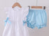 Blue bow ruffle bloomer set