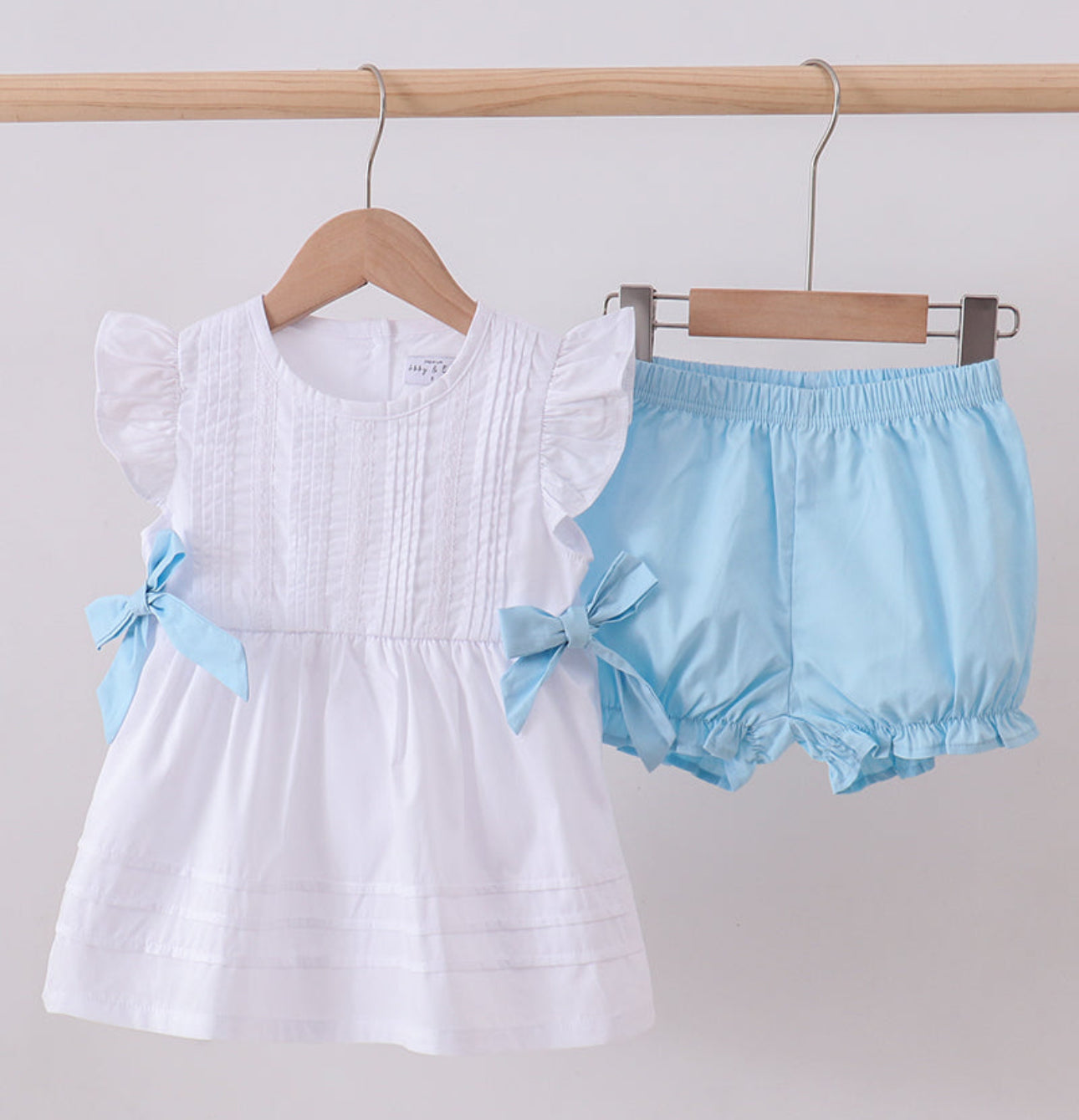 Blue bow ruffle bloomer set