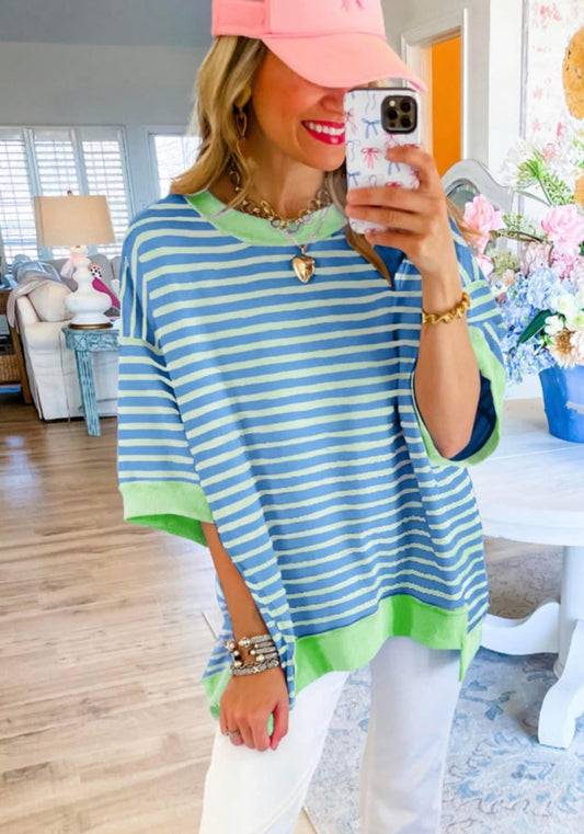 Striped oversized blue/green top