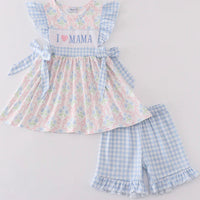 I love mama embroidery short set