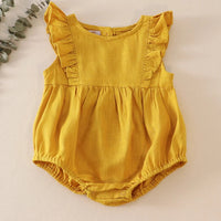 Mustard linen girls ruffle bubble