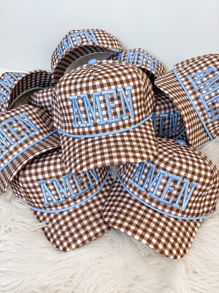 Amen embroidered gingham hat
