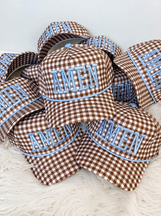 Amen embroidered gingham hat