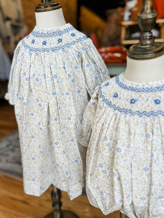 The Ashley blue/yellow smocked dress