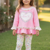 Pink love ruffle top & legging set
