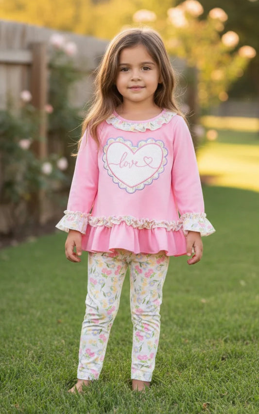 Pink love ruffle top & legging set